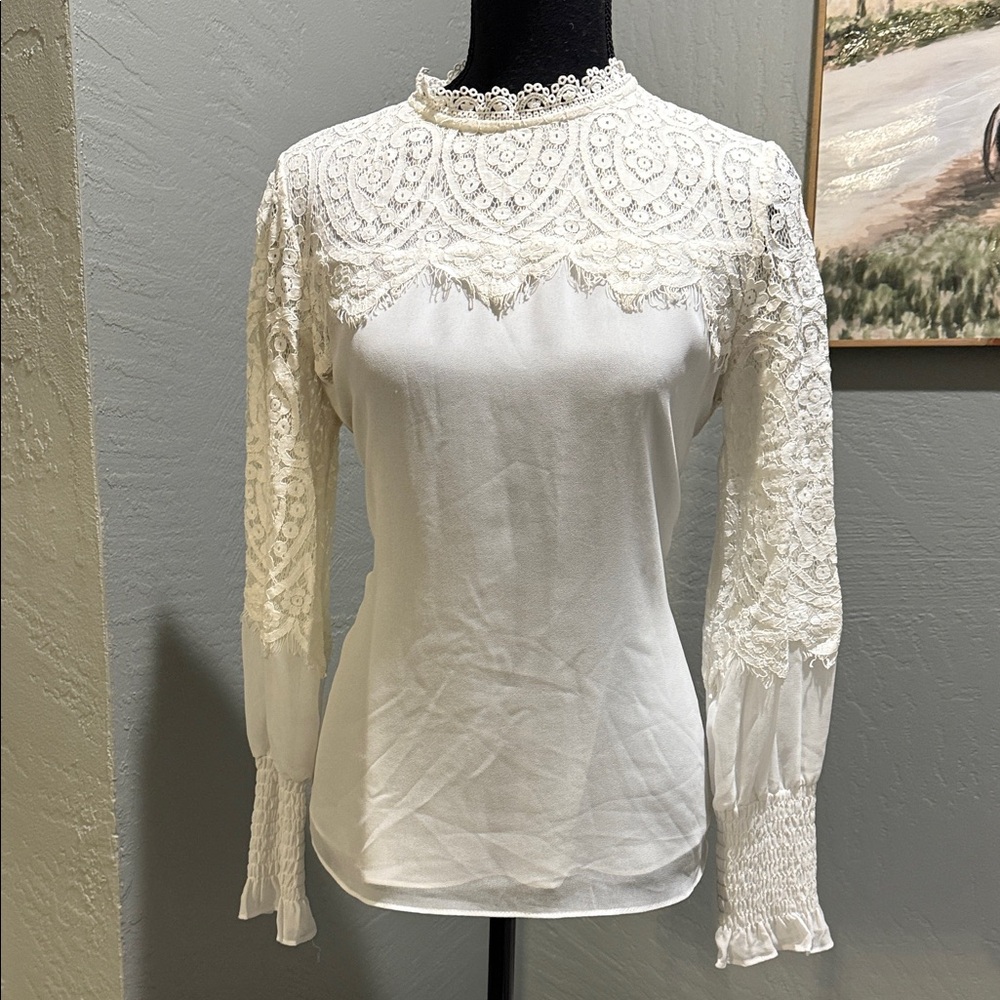 White House Black Market Ivory Lace Blouse